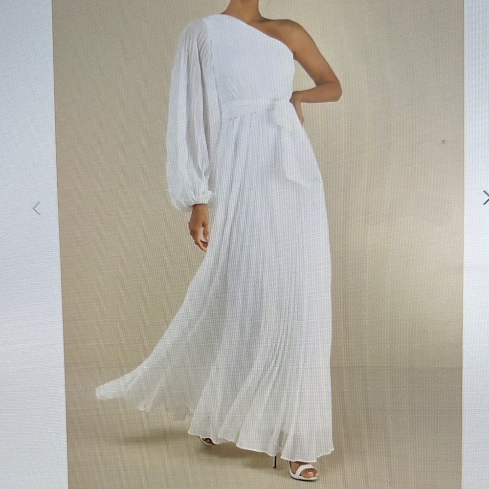 Divine charm white pleated one shoulder maxi dress